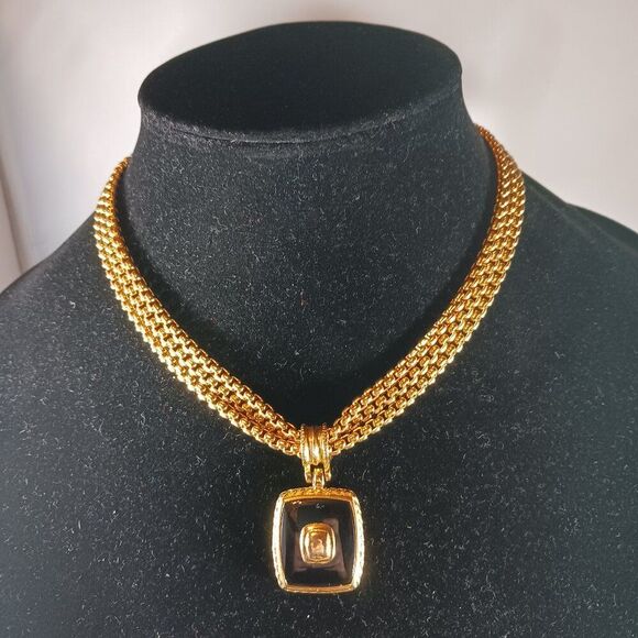 St. John Vintage Gold Tone Triple Chain Pedant Choker Statement Necklace - Picture 1 of 12